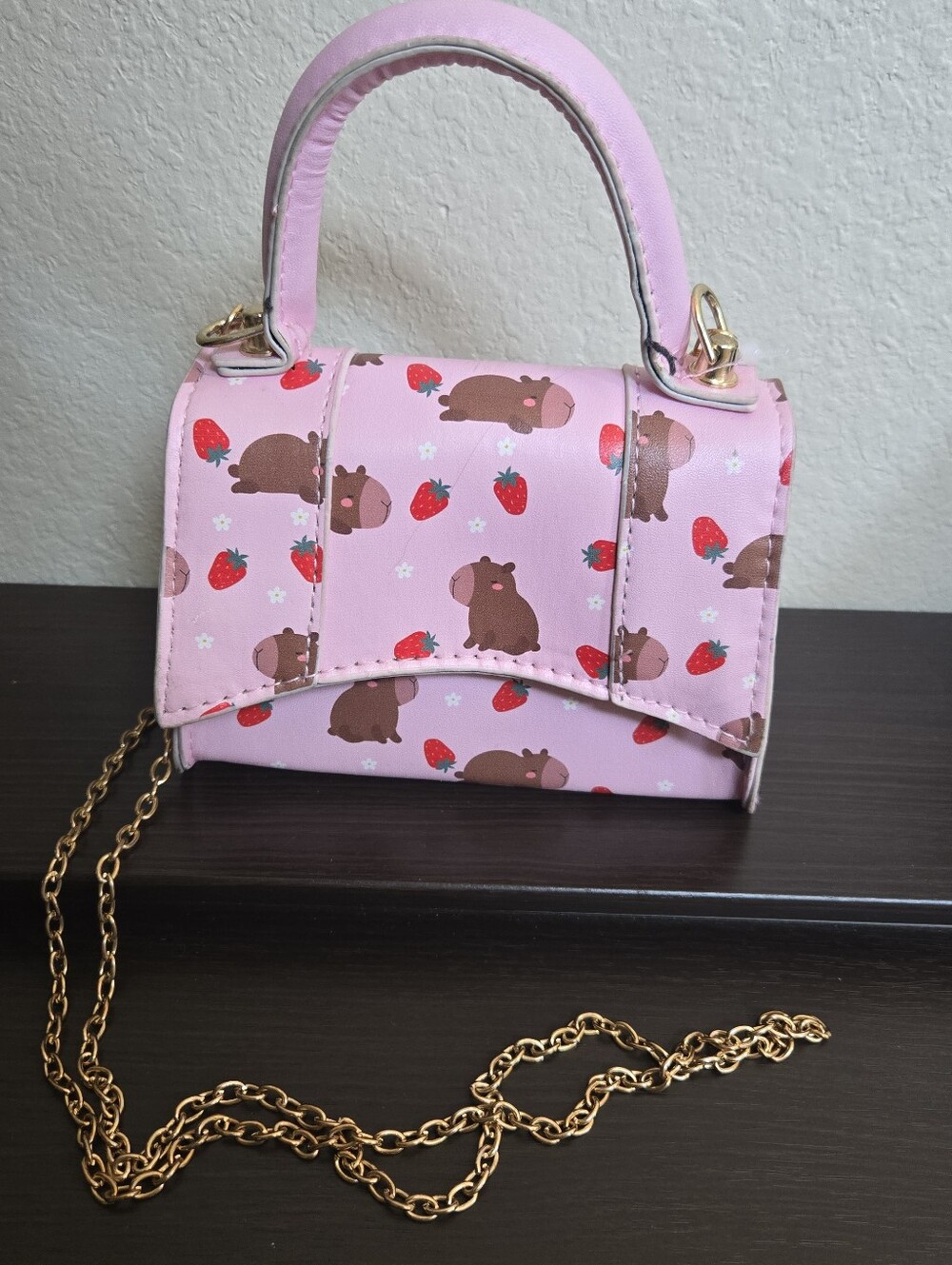 Capybara strawberries mini pink purse